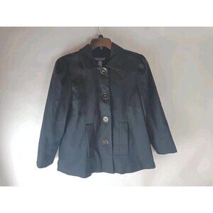 Dialogue Womens Dress Coat Black Waist Length Buttons Pockets Collar sz X small